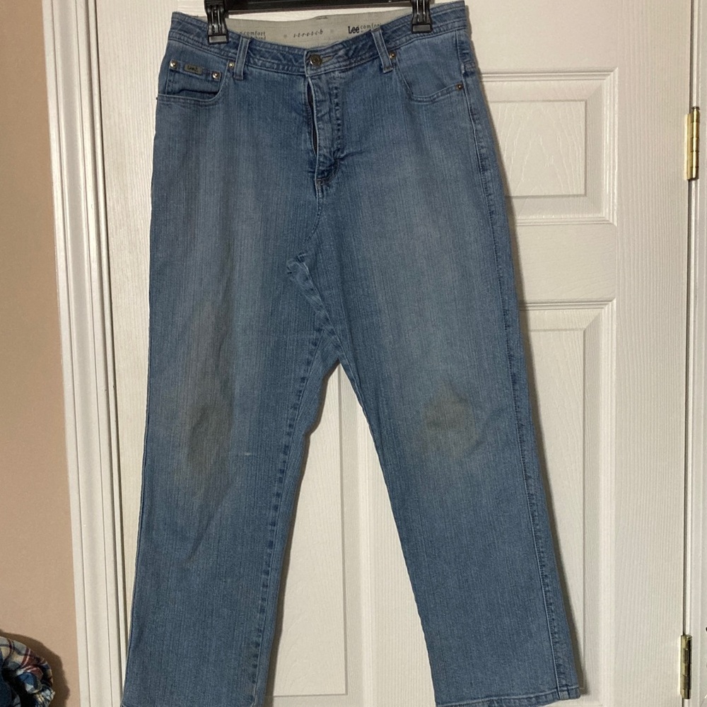 Lee Relaxed Fit Light Blue Work Jeans - Size 14 Short